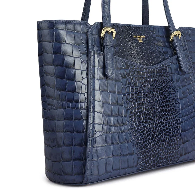 Da Milano Stardust Medium Croco Leather Tote - Stardust for Women | Best Price UAE